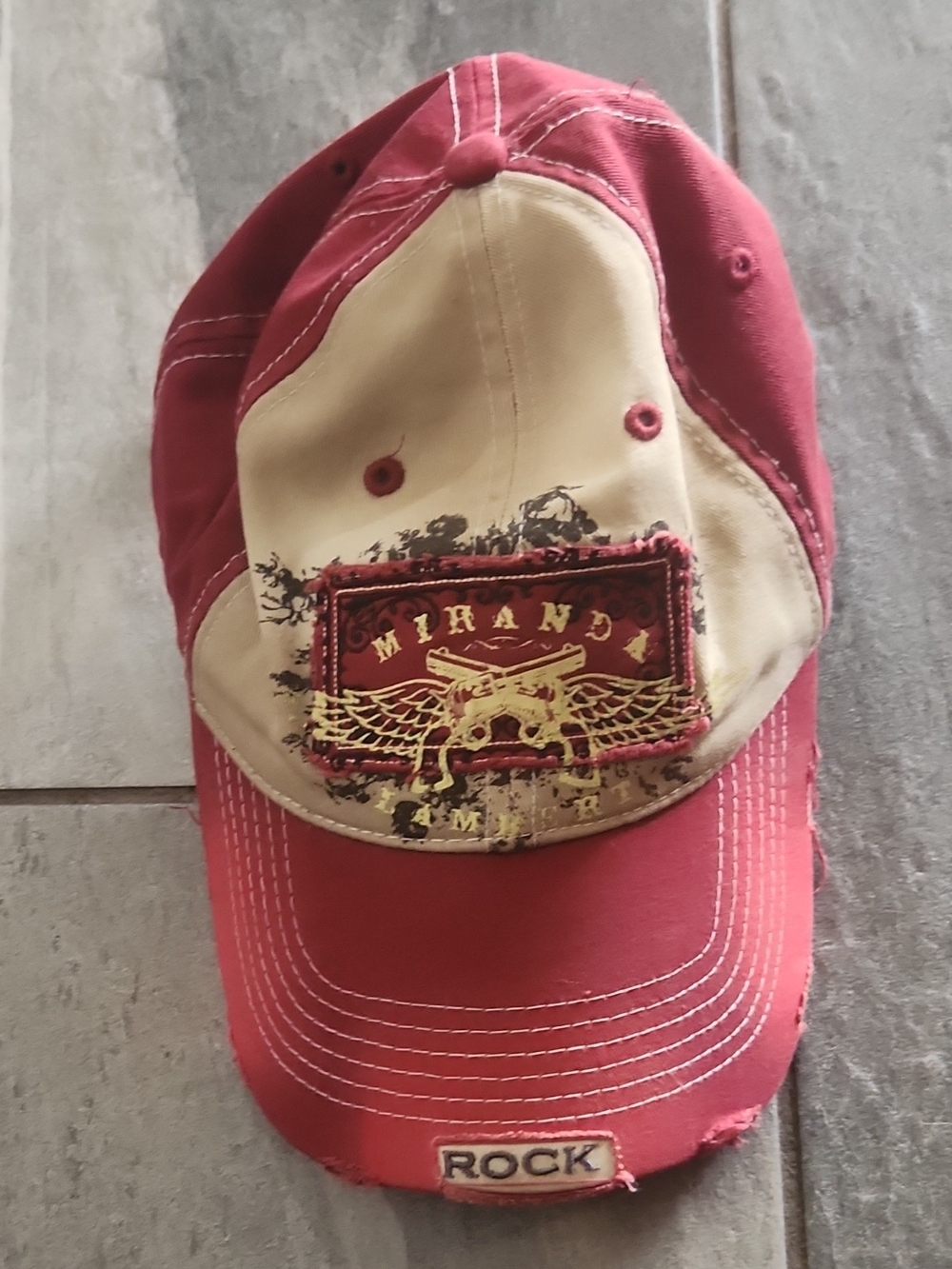 Miranda Red and Cream Distressed Baseball Cap